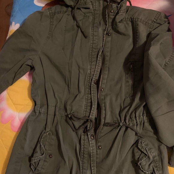 Olive jacket with hoodie - Picture 2 of 3